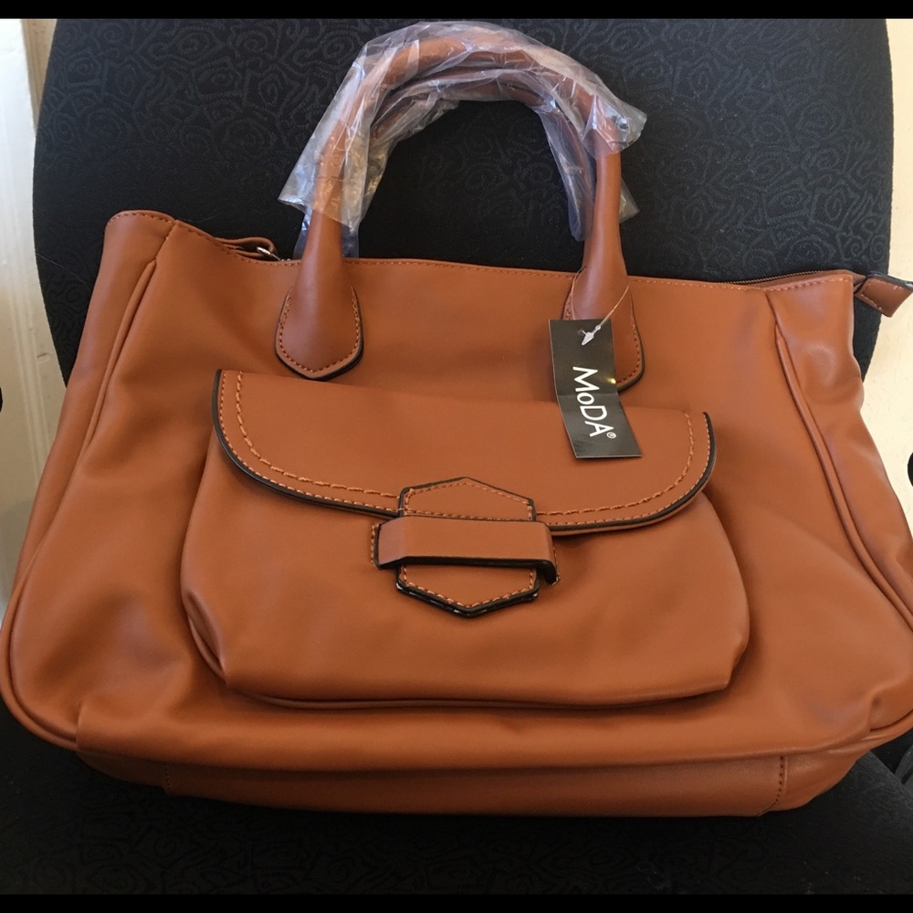 NWT Moda Satchel Purse in Cognac
